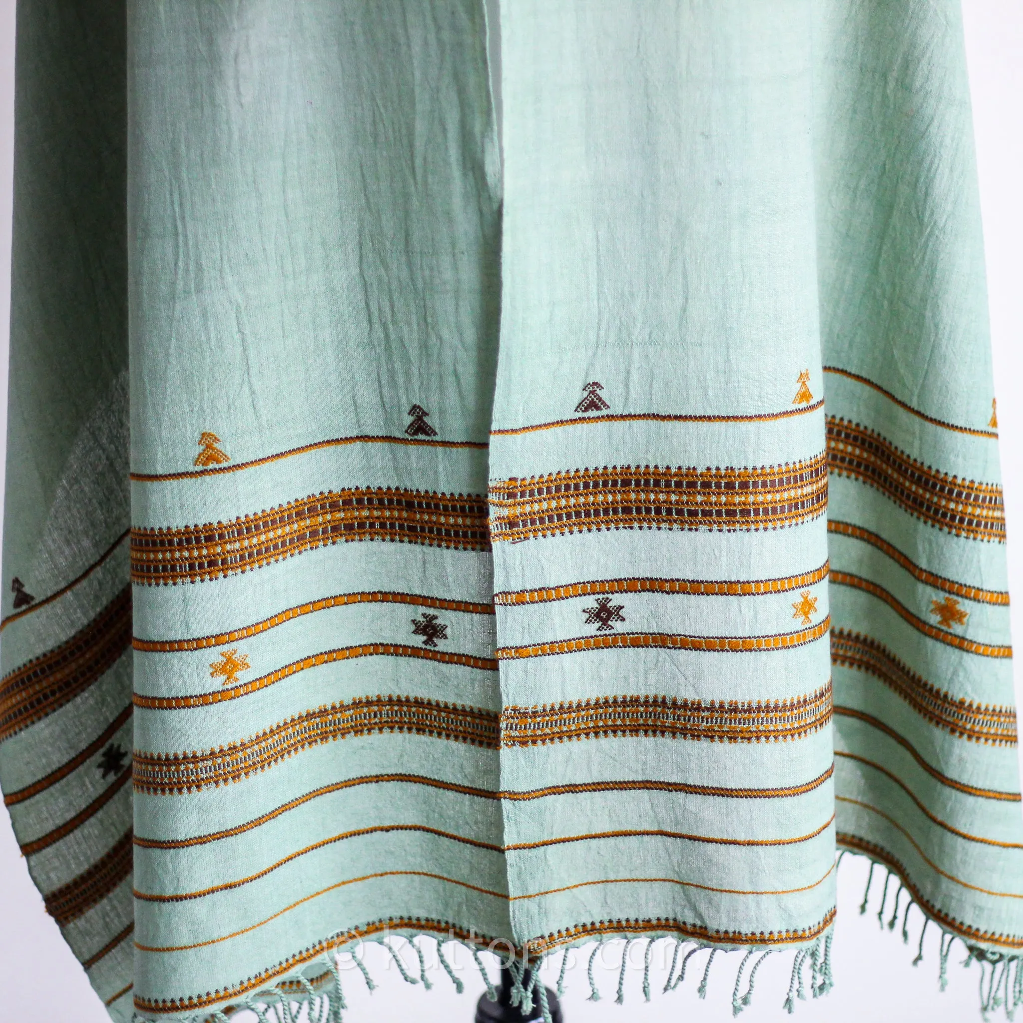 Handwoven Organic Kala Cotton Scarf - Wrap with Tassels | Green, 23x78"