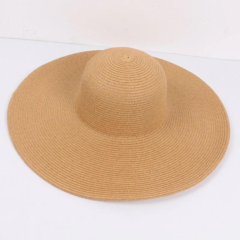 HT3062 Fashion Big Large Wide Brim Hat Solid Plain Floppy Beach Sun Hat Packable Summer Hats for Women Lady Straw Hat Beach Cap