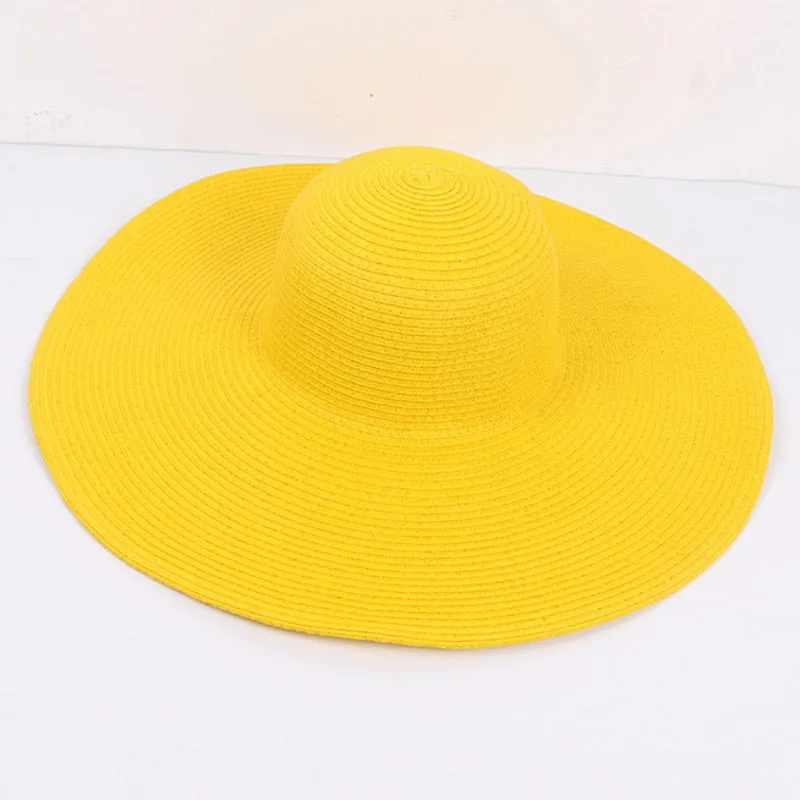 HT3062 Fashion Big Large Wide Brim Hat Solid Plain Floppy Beach Sun Hat Packable Summer Hats for Women Lady Straw Hat Beach Cap