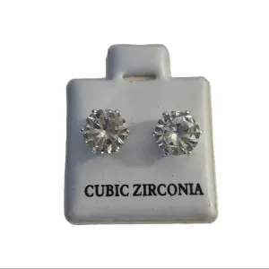 Large Diamond CZ Faux Silver Stud Earrings