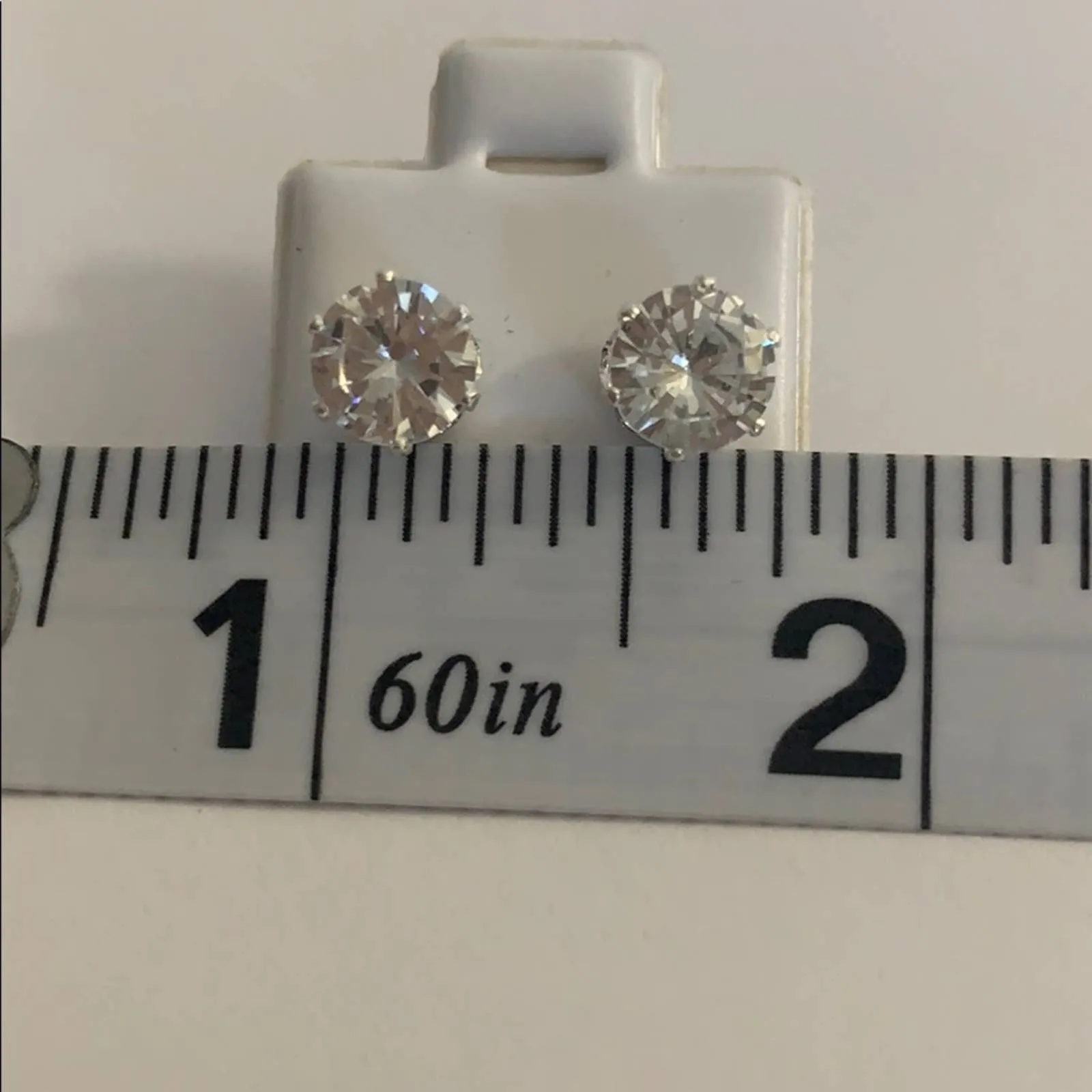 Large Diamond CZ Faux Silver Stud Earrings