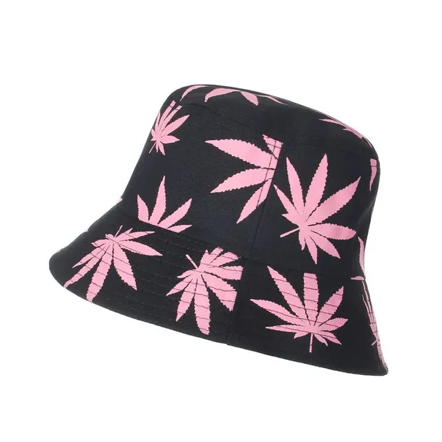 Leaf Print Hip Hop Bucket Hat Sun Hats Cotton