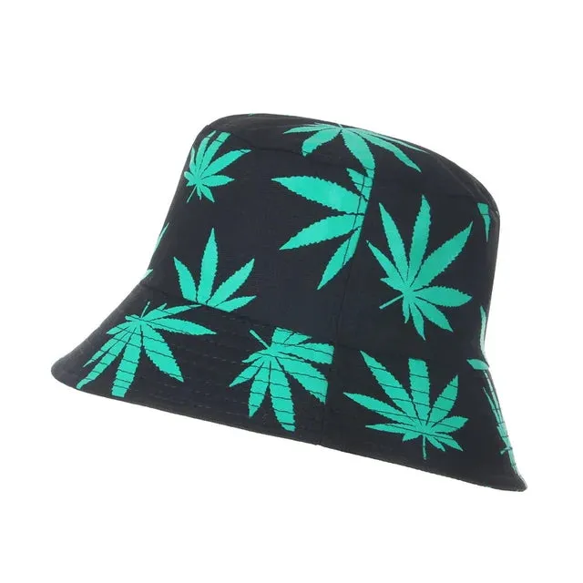 Leaf Print Hip Hop Bucket Hat Sun Hats Cotton