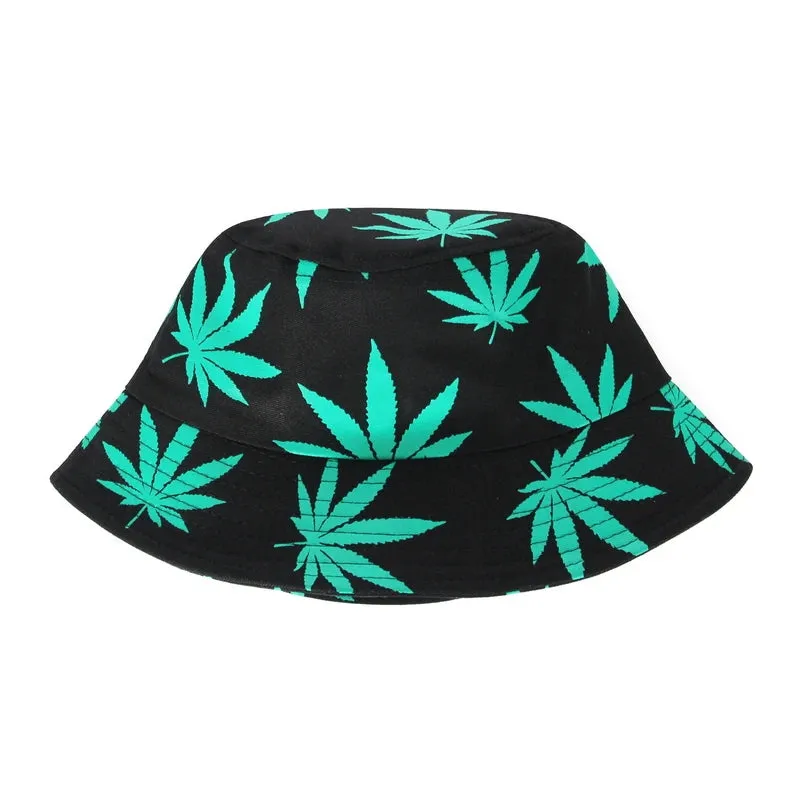 Leaf Print Hip Hop Bucket Hat Sun Hats Cotton