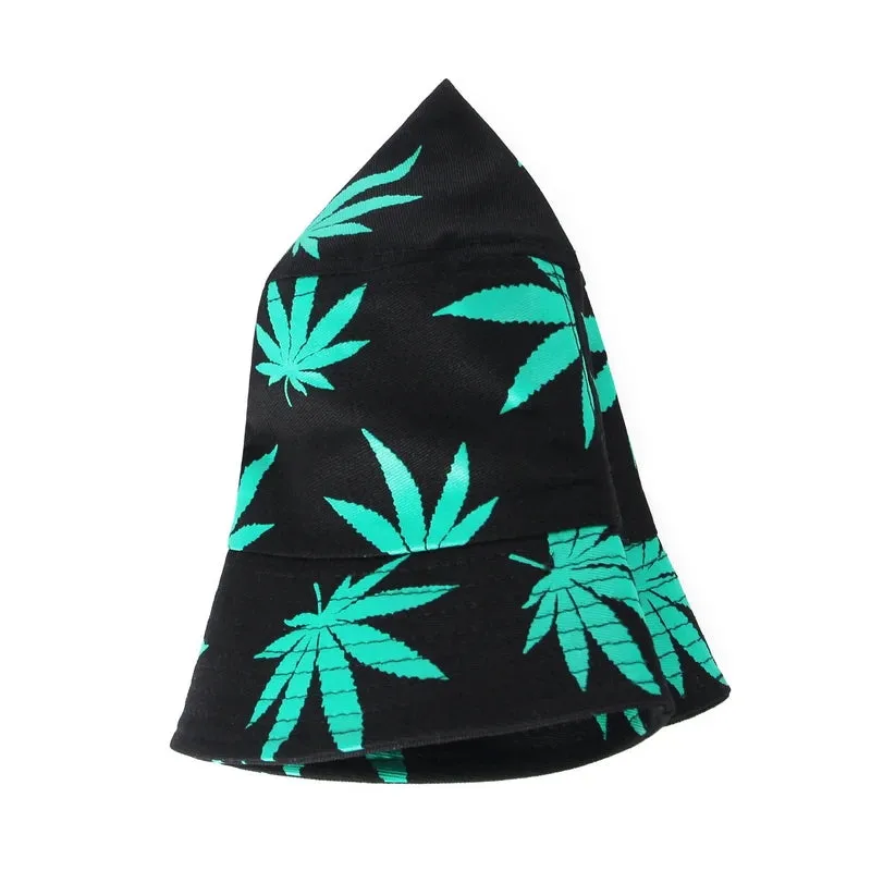 Leaf Print Hip Hop Bucket Hat Sun Hats Cotton