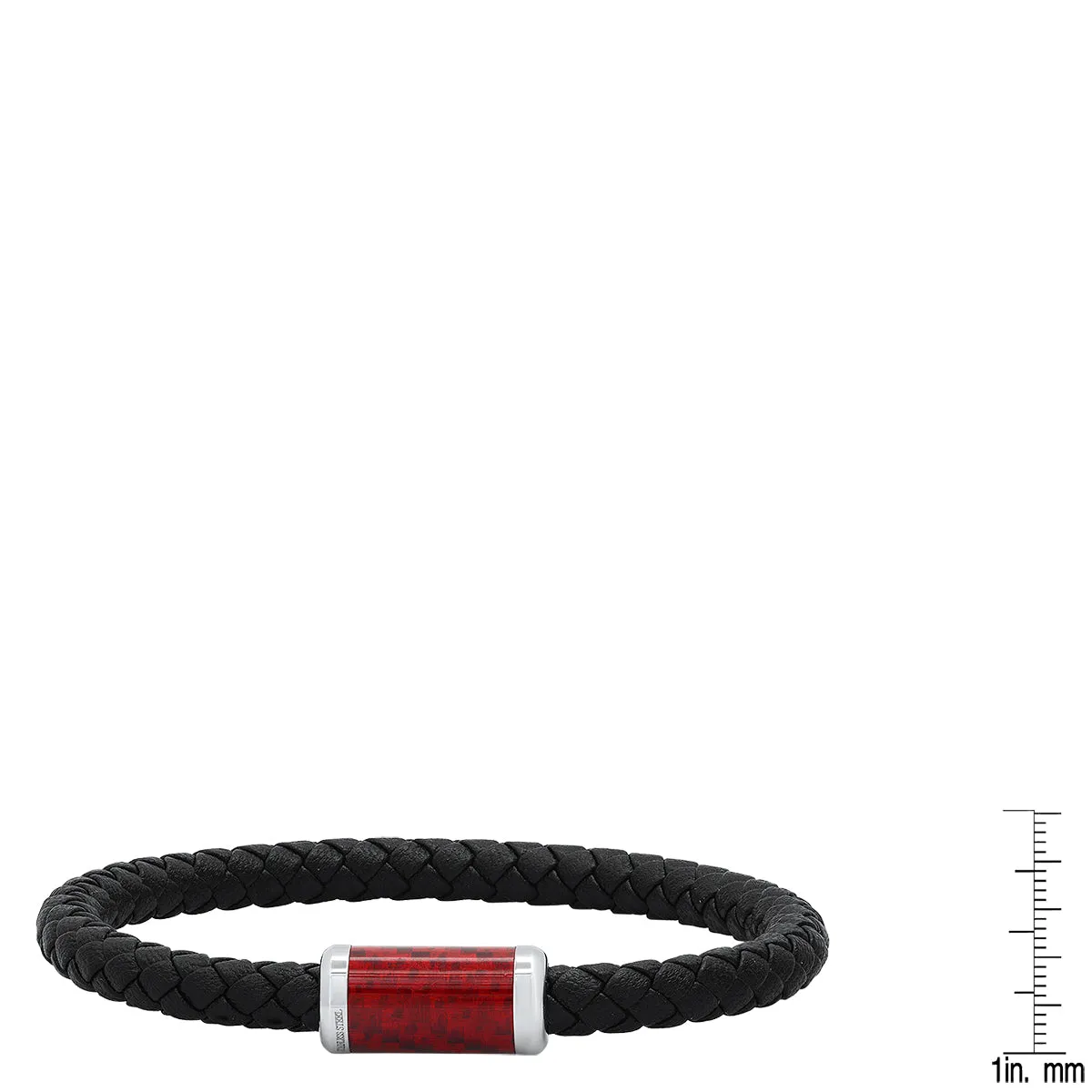 Leather Braided Bracelet with Red Carbon Fiber Magnetic Clasp