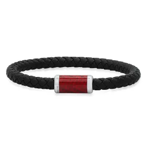 Leather Braided Bracelet with Red Carbon Fiber Magnetic Clasp