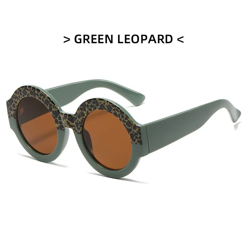 Lonsy Women's Sunglasses Round Leopard Double Color Mn13033