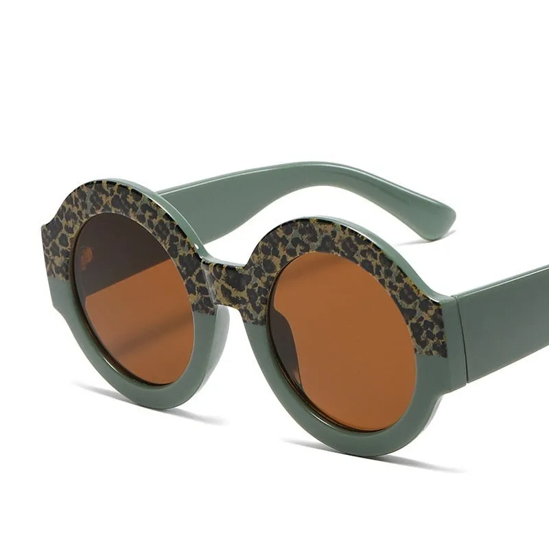 Lonsy Women's Sunglasses Round Leopard Double Color Mn13033