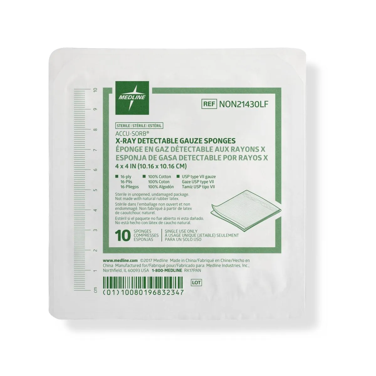 Medline Sterile 100% Cotton X-ray Detectable Gauze Sponges