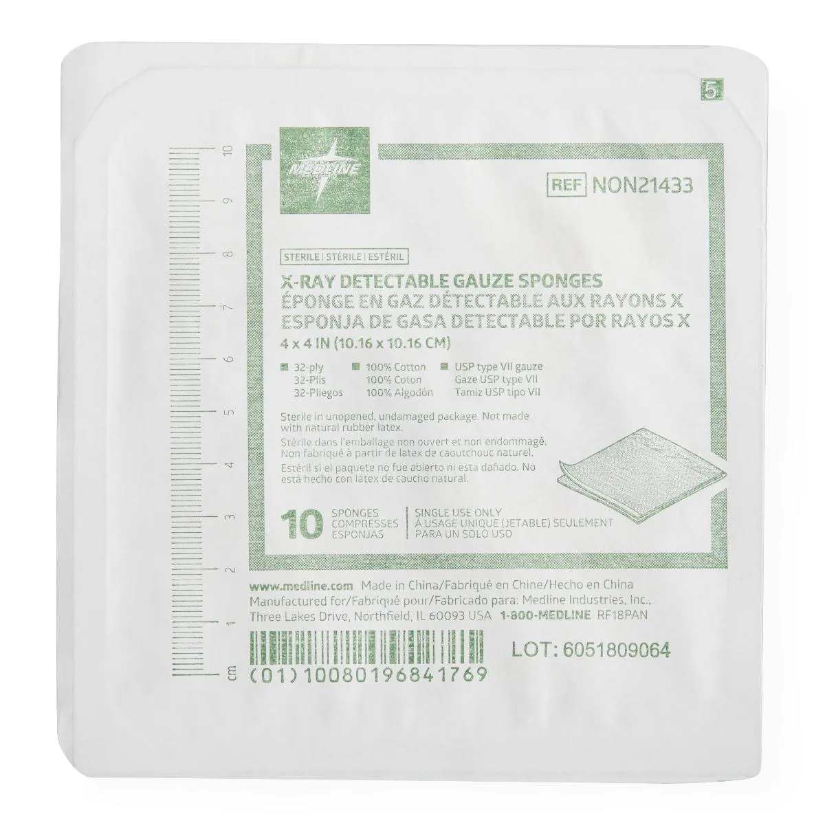 Medline Sterile 100% Cotton X-ray Detectable Gauze Sponges