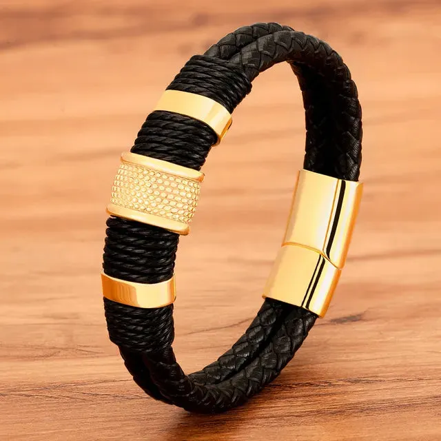 Men's Double Layer Woven Leather Bracelet