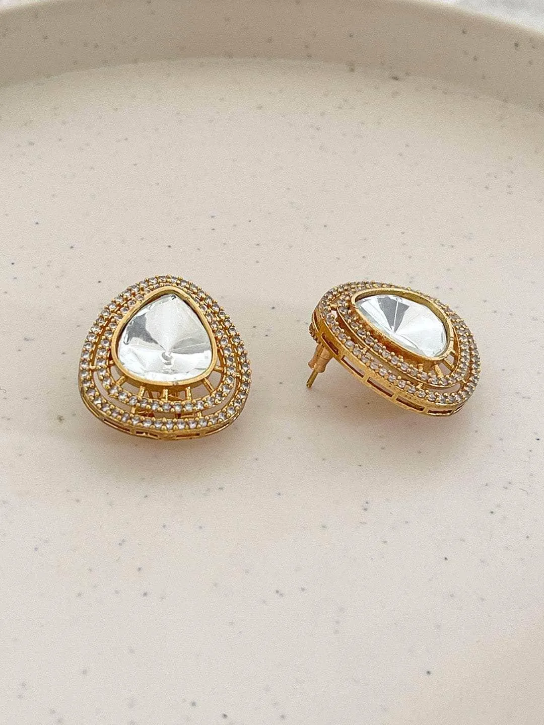 Moissanite Ad Polki Studs Gold