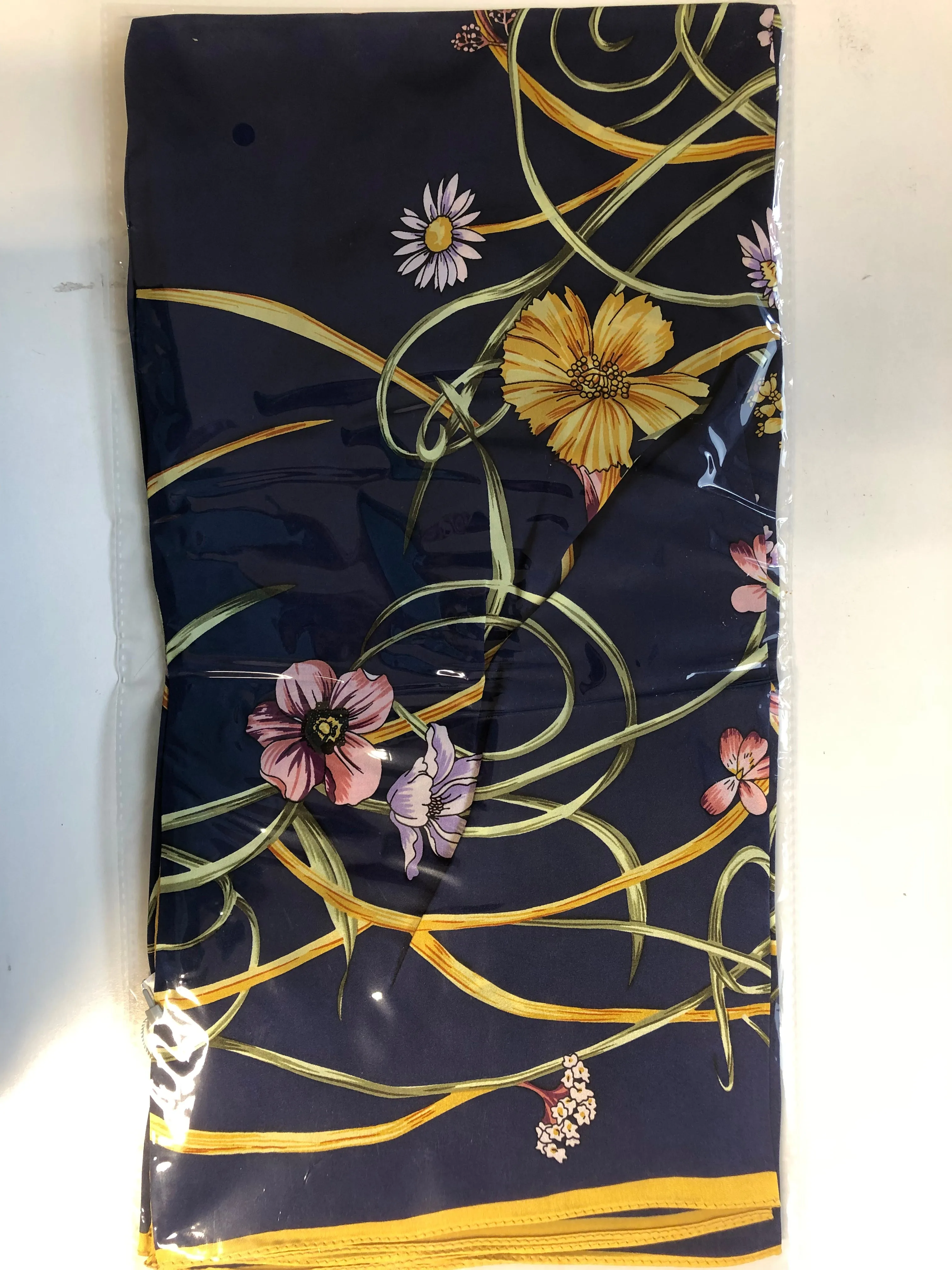 Mulberry Silk Scarf, Square 88cm*88cm, Navy Floral Printed