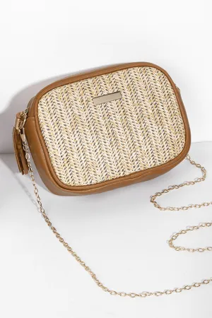 Natural Straw Crossbody | Cognac