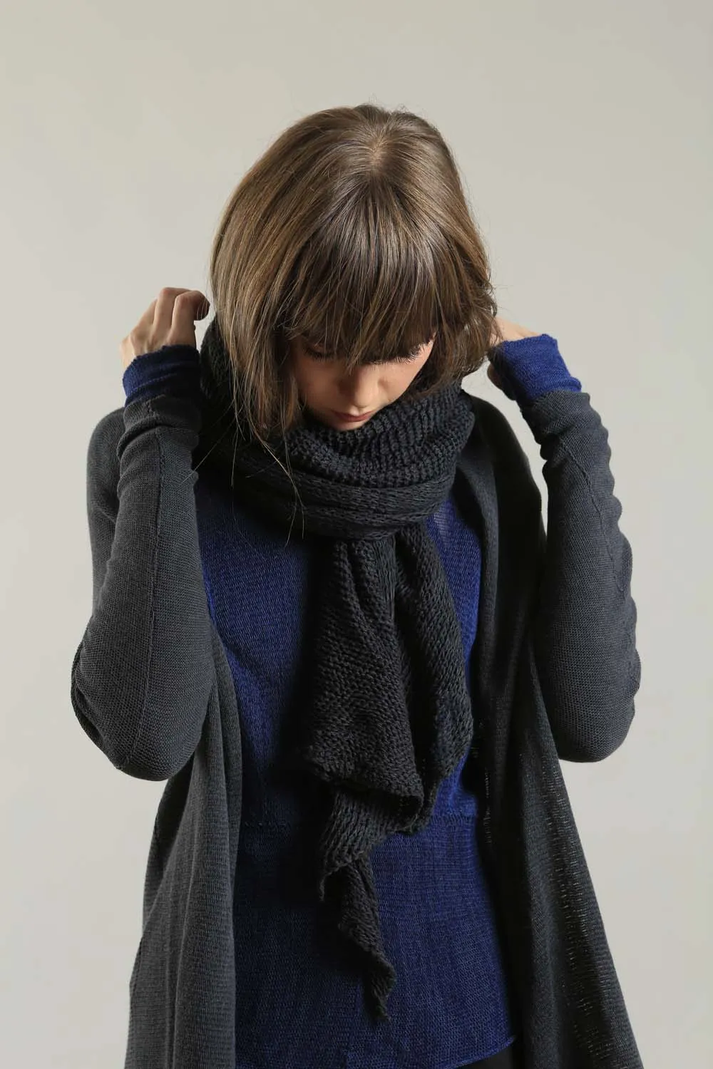 Open knit Cotton & Bamboo Prevo Scarf - Charcoal