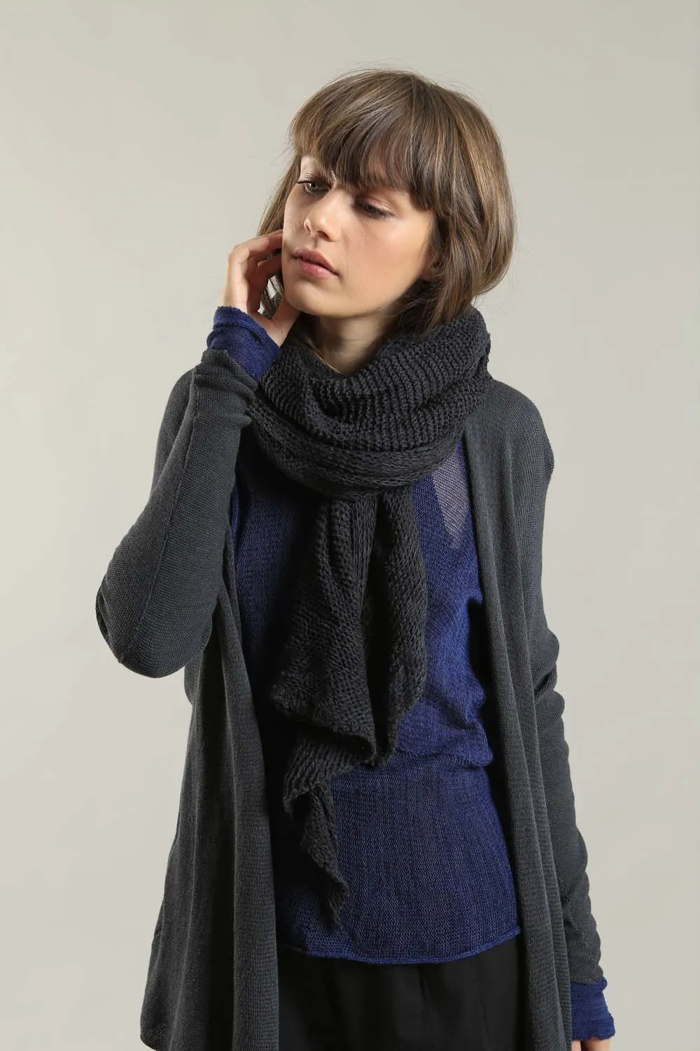 Open knit Cotton & Bamboo Prevo Scarf - Charcoal