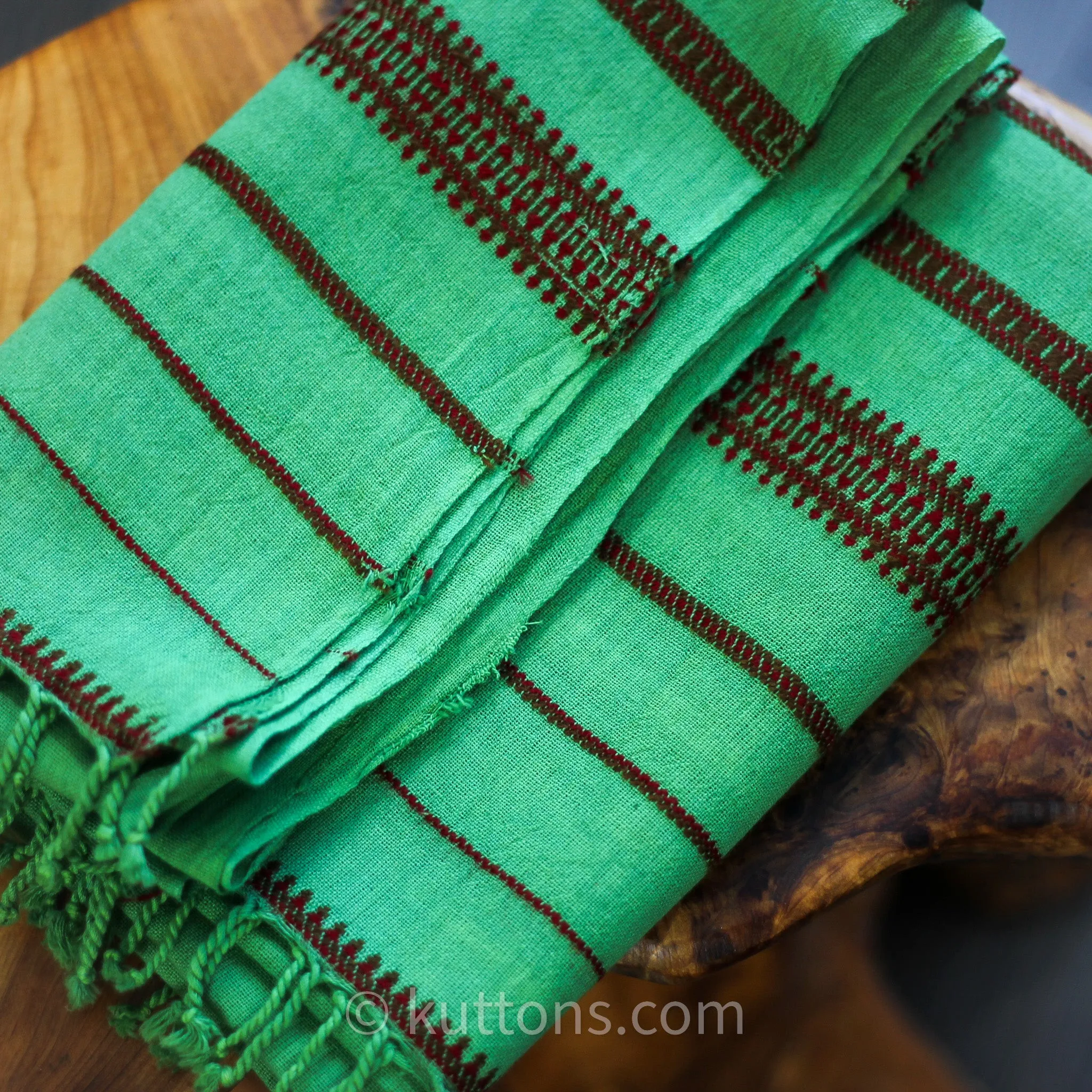 Organic Cotton Scarf - Handwoven Kala Cotton Wrap with Tassels | Green, 22x73"