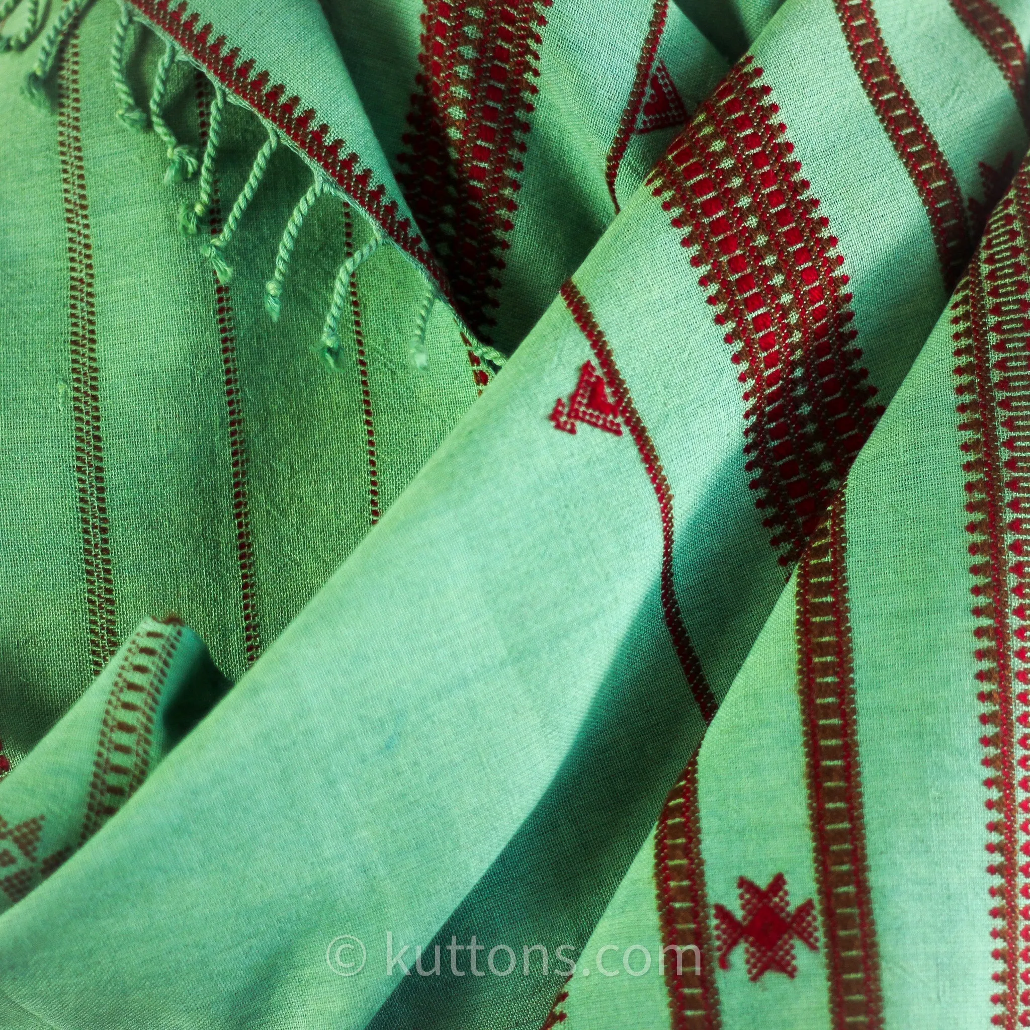 Organic Cotton Scarf - Handwoven Kala Cotton Wrap with Tassels | Green, 22x73"