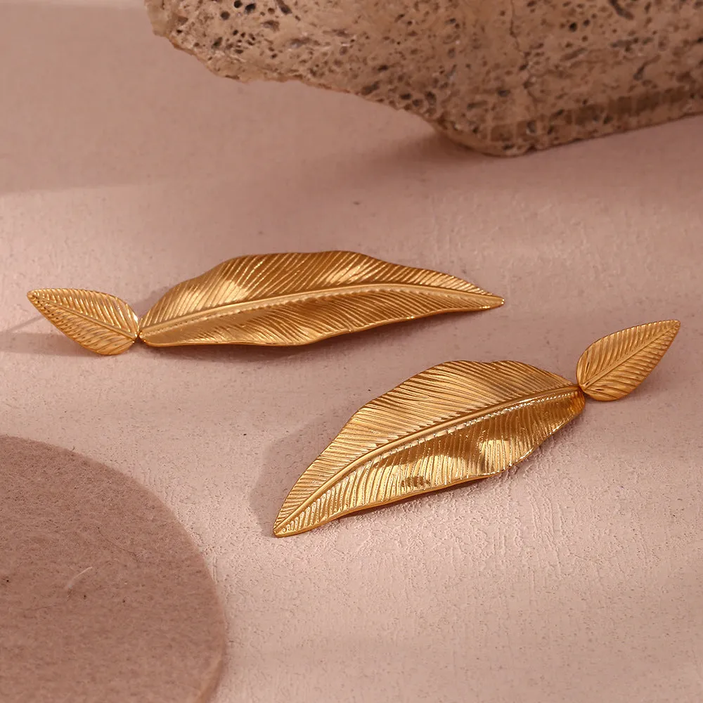 Pre Order:  Gold Spliced Feather Leaf Earrings