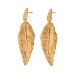 Pre Order:  Gold Spliced Feather Leaf Earrings