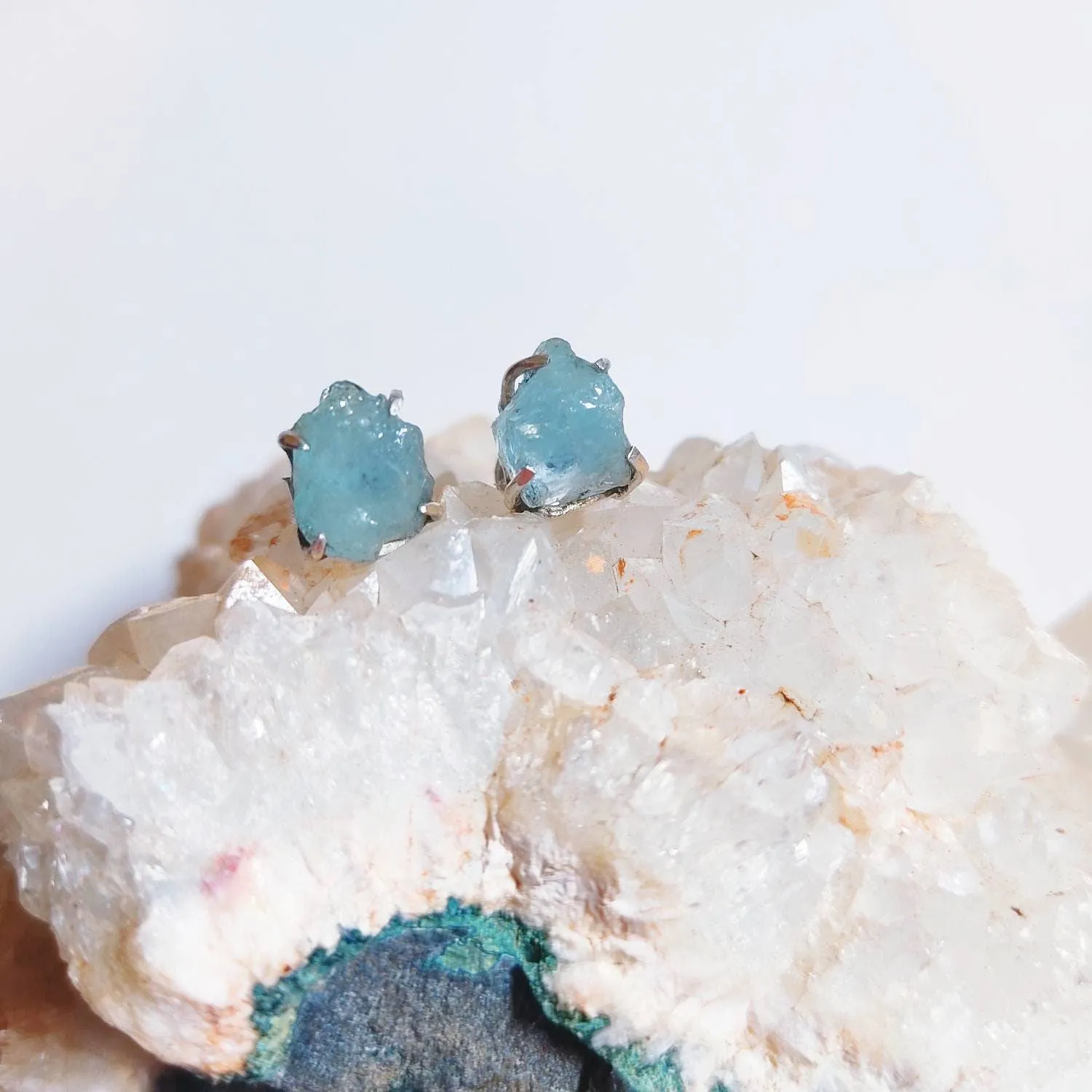 Raw Aquamarine Crystal Stud Earrings