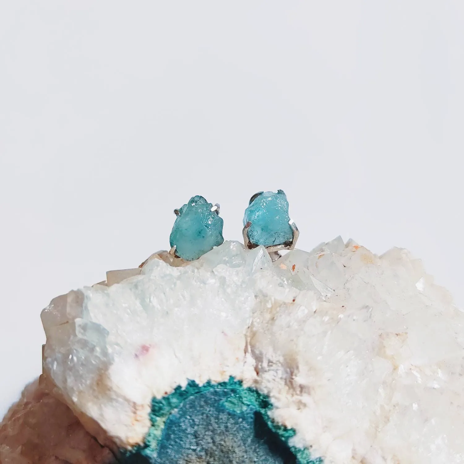 Raw Aquamarine Crystal Stud Earrings