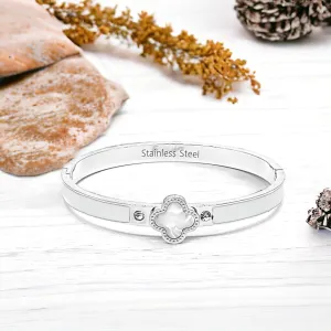 Silver Stainless Steel Clover Bangle