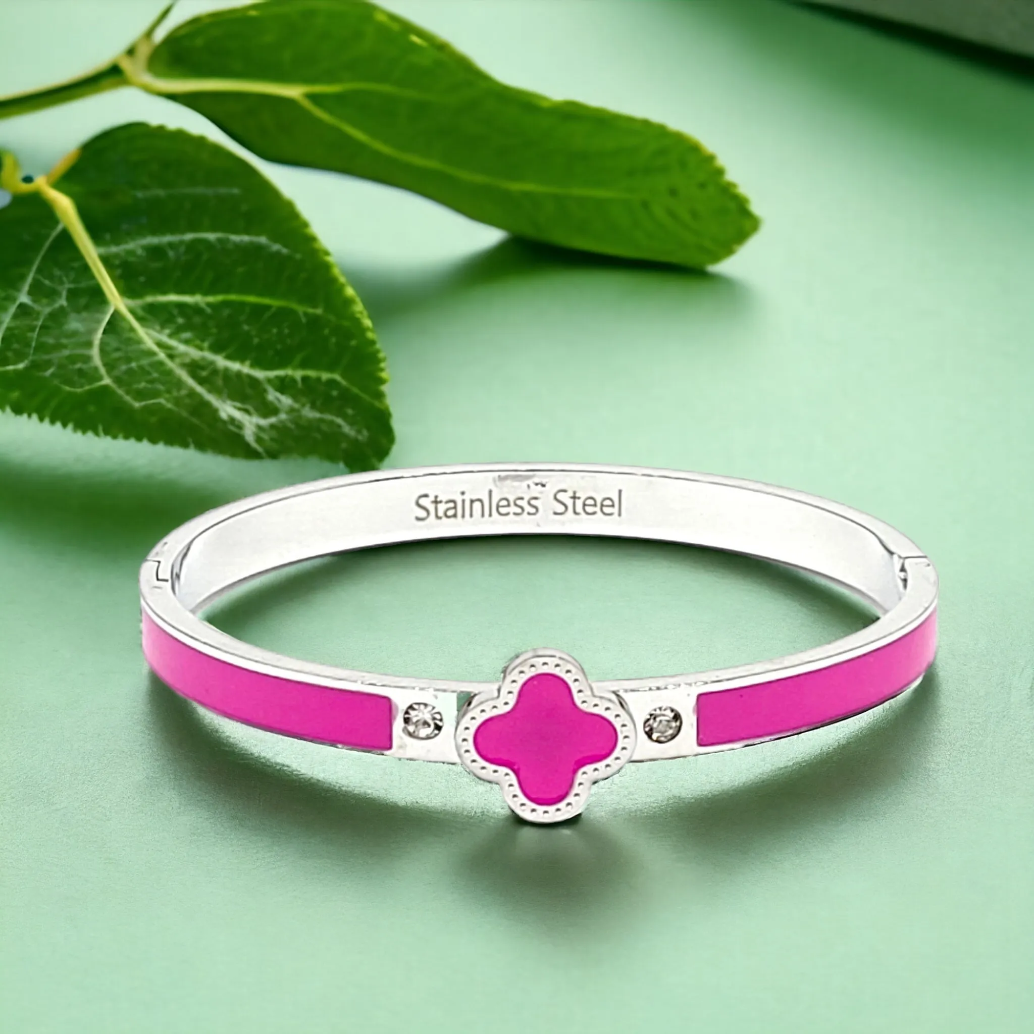 Silver Stainless Steel Clover Bangle