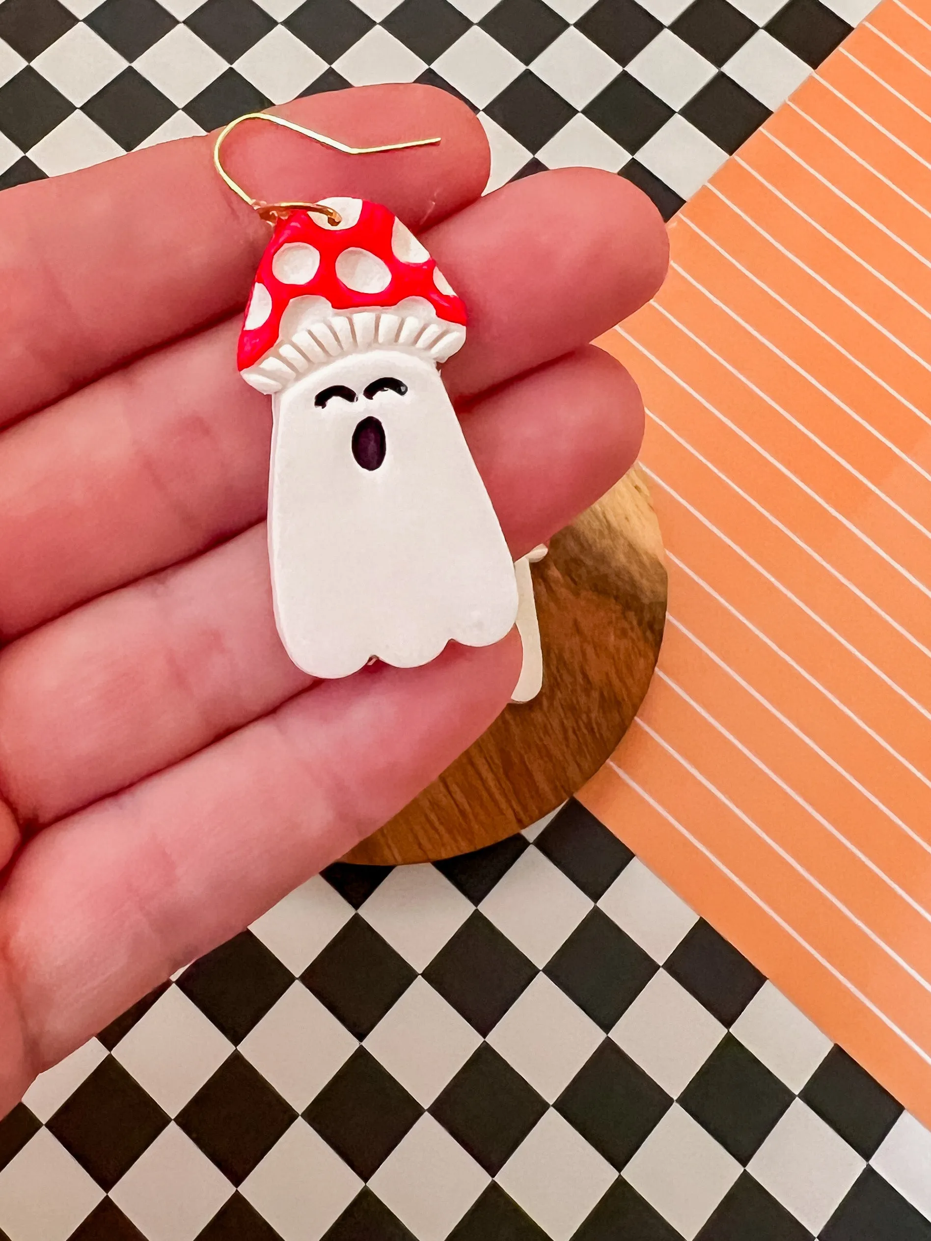 Spooky Sally Mushroom | Clay Earrings