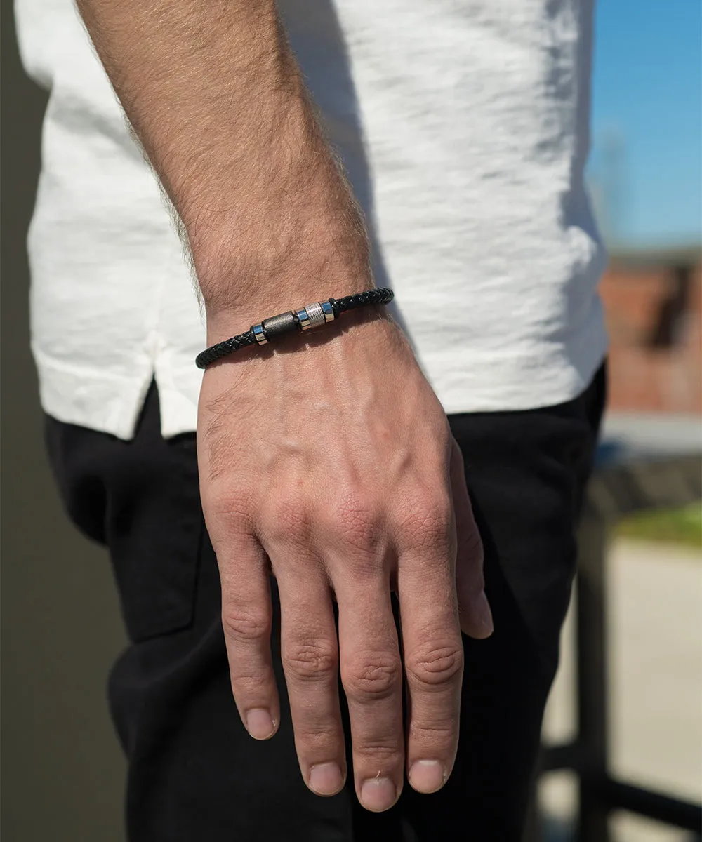 SteelTime Ying Yang Braided Leather Bracelet