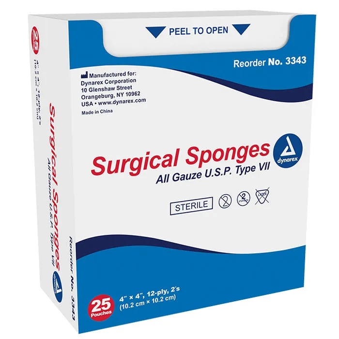 Sterile Gauze Pad Sponges, 8-Ply USP Type VII Gauze