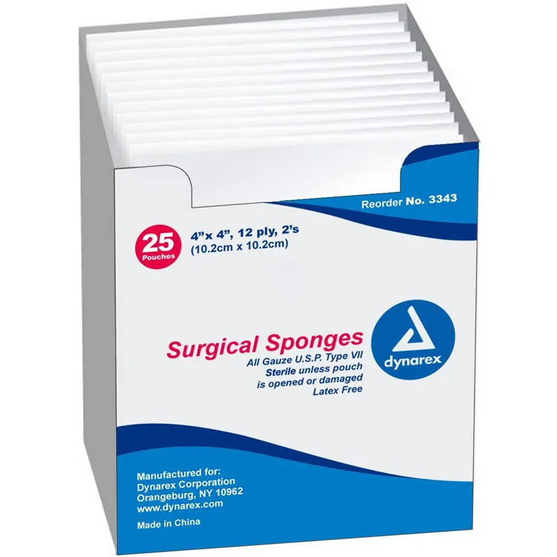 Sterile Gauze Pad Sponges, 8-Ply USP Type VII Gauze