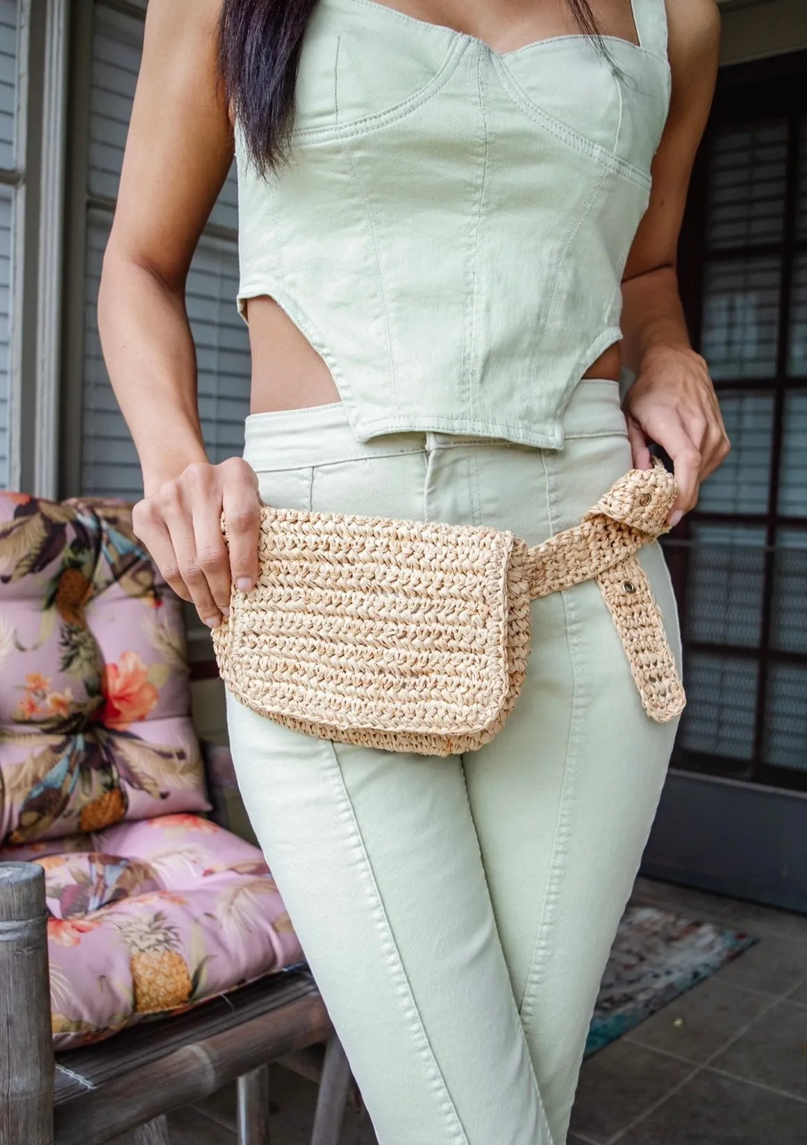 Straw Belt Bag- Natural