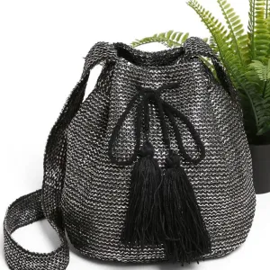 Straw Crossbody Bucket Bag 212 Black (1 unit)