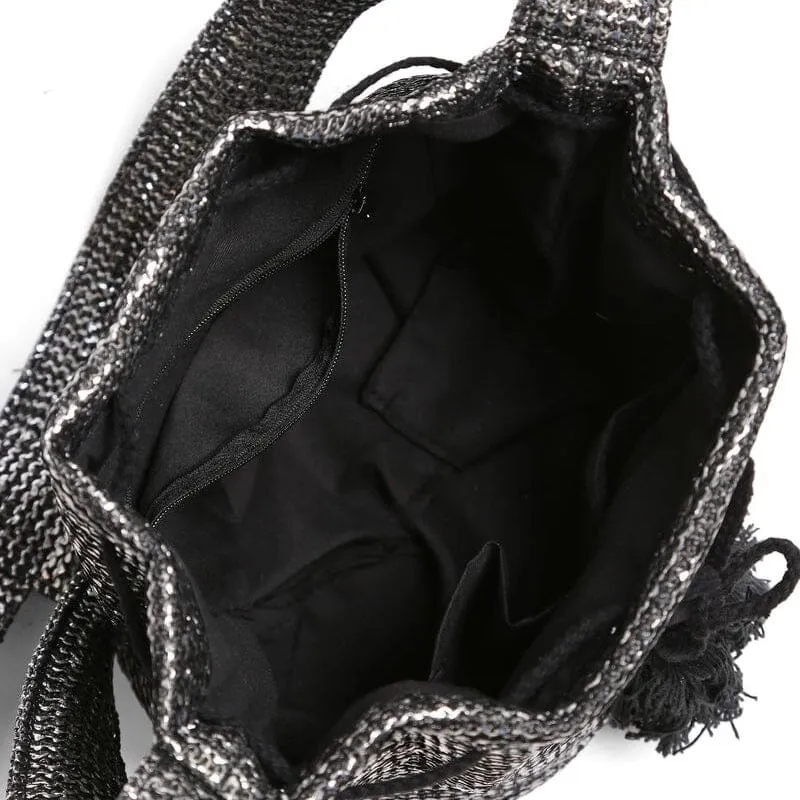 Straw Crossbody Bucket Bag 212 Black (1 unit)