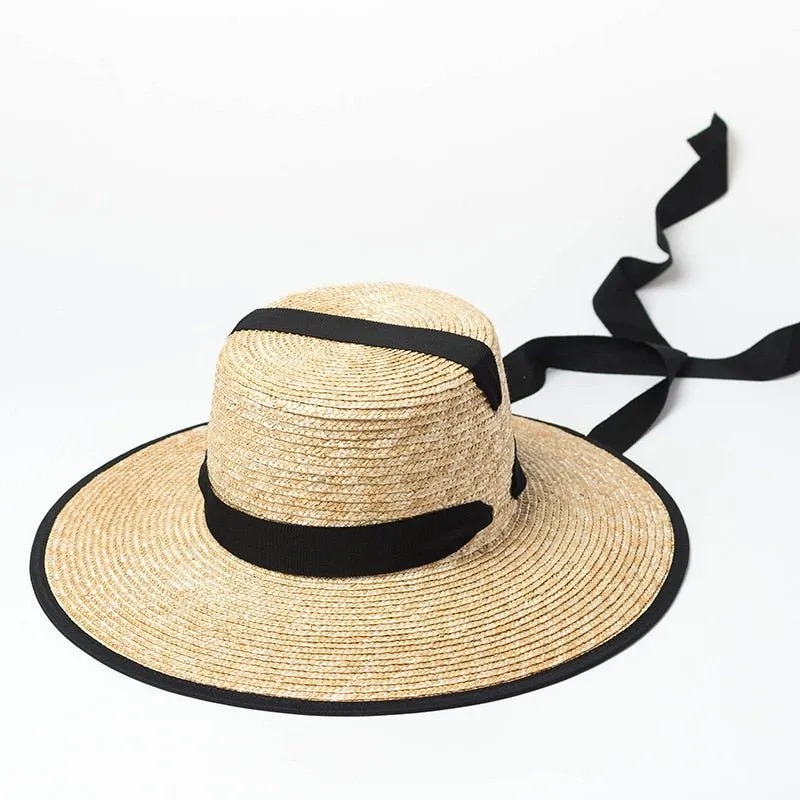 Sun Hat with Tie And Red or Black Ribbon