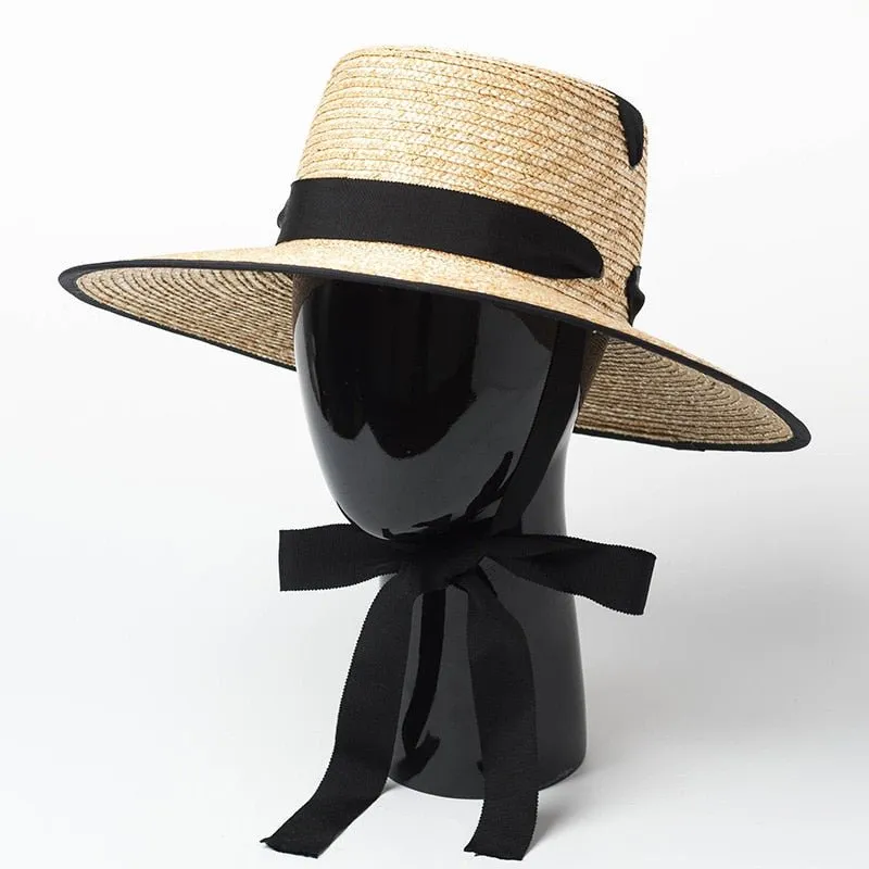 Sun Hat with Tie And Red or Black Ribbon