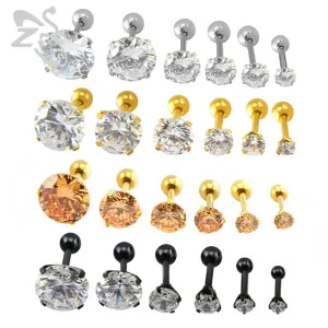 Surgical Steel Earrings Round Cubic Zirconia Ear Studs Small Stainless Steel Cartilage Earring for Women Girls Stud Earrings