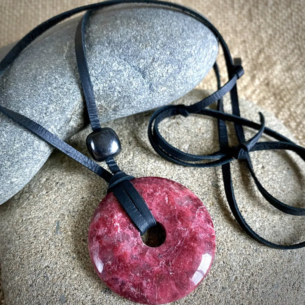 Thulite Donut Pendant Plus Shungite, Necklace, Godsend for Introverts