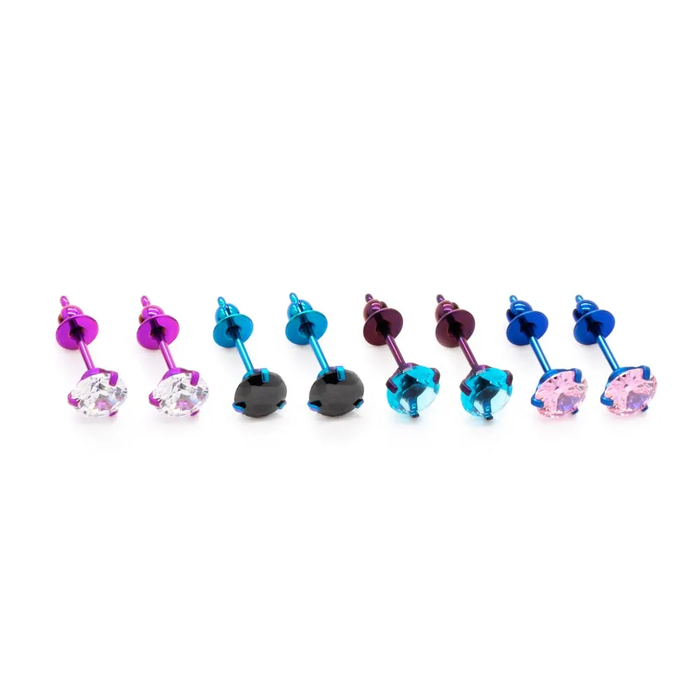 Tilum Titanium Prong Set Jewel Stud Earrings - Price Per 2