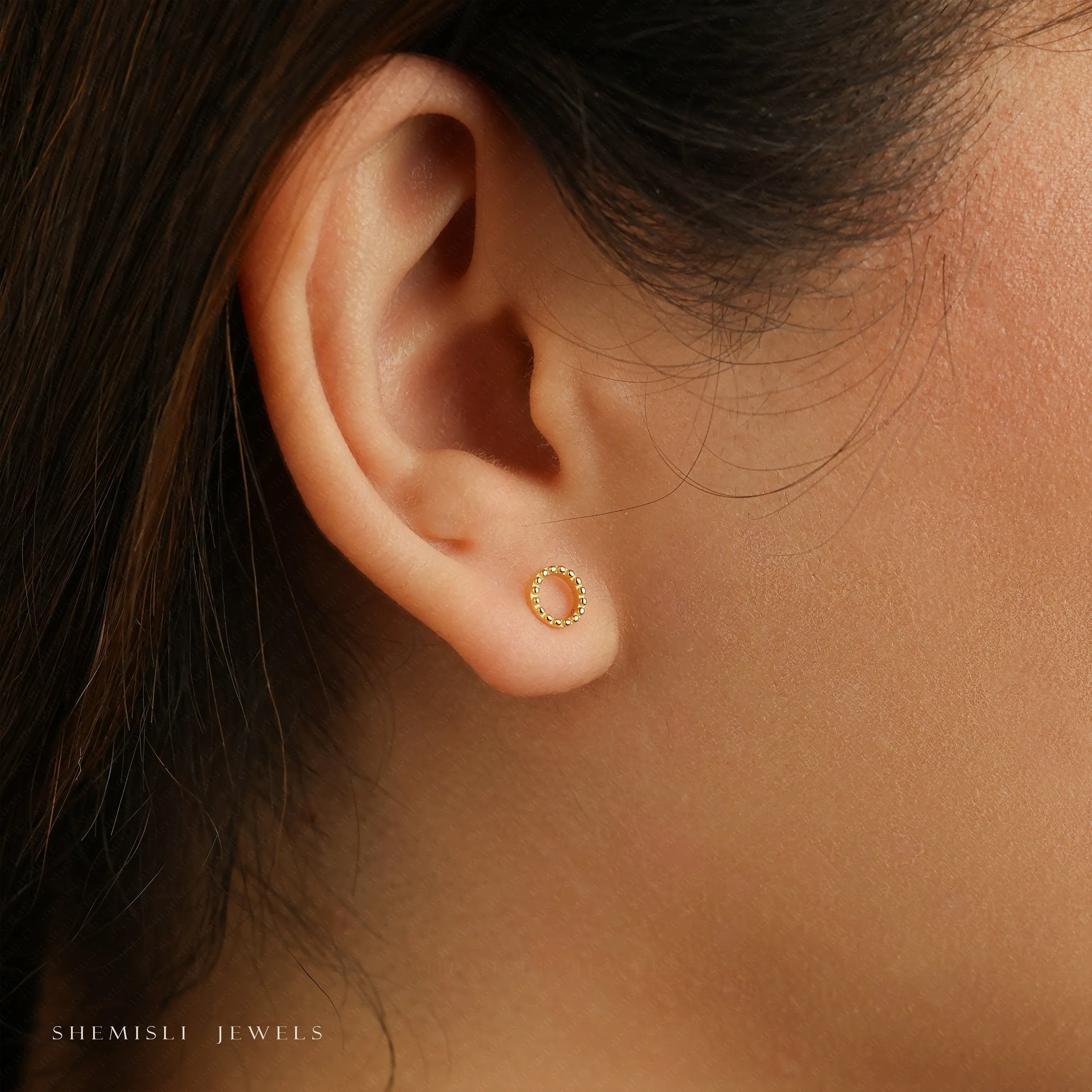 Tiny Dotty Open Circle Studs Earrings, Unisex, Gold, Silver SHEMISLI - SS132