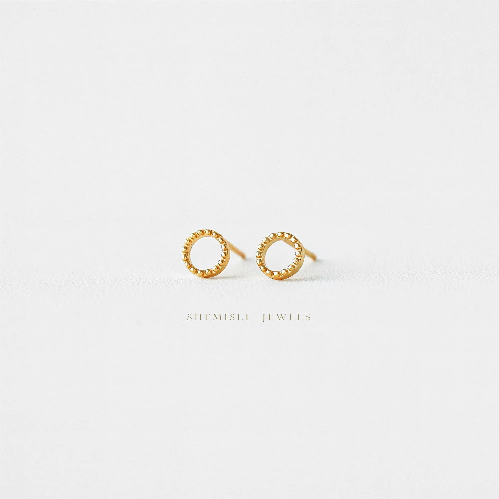 Tiny Dotty Open Circle Studs Earrings, Unisex, Gold, Silver SHEMISLI - SS132