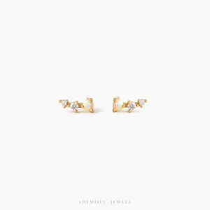 Tiny Opal Stone Climber Stud Earrings, Unisex, Gold, Silver - SS162 LR