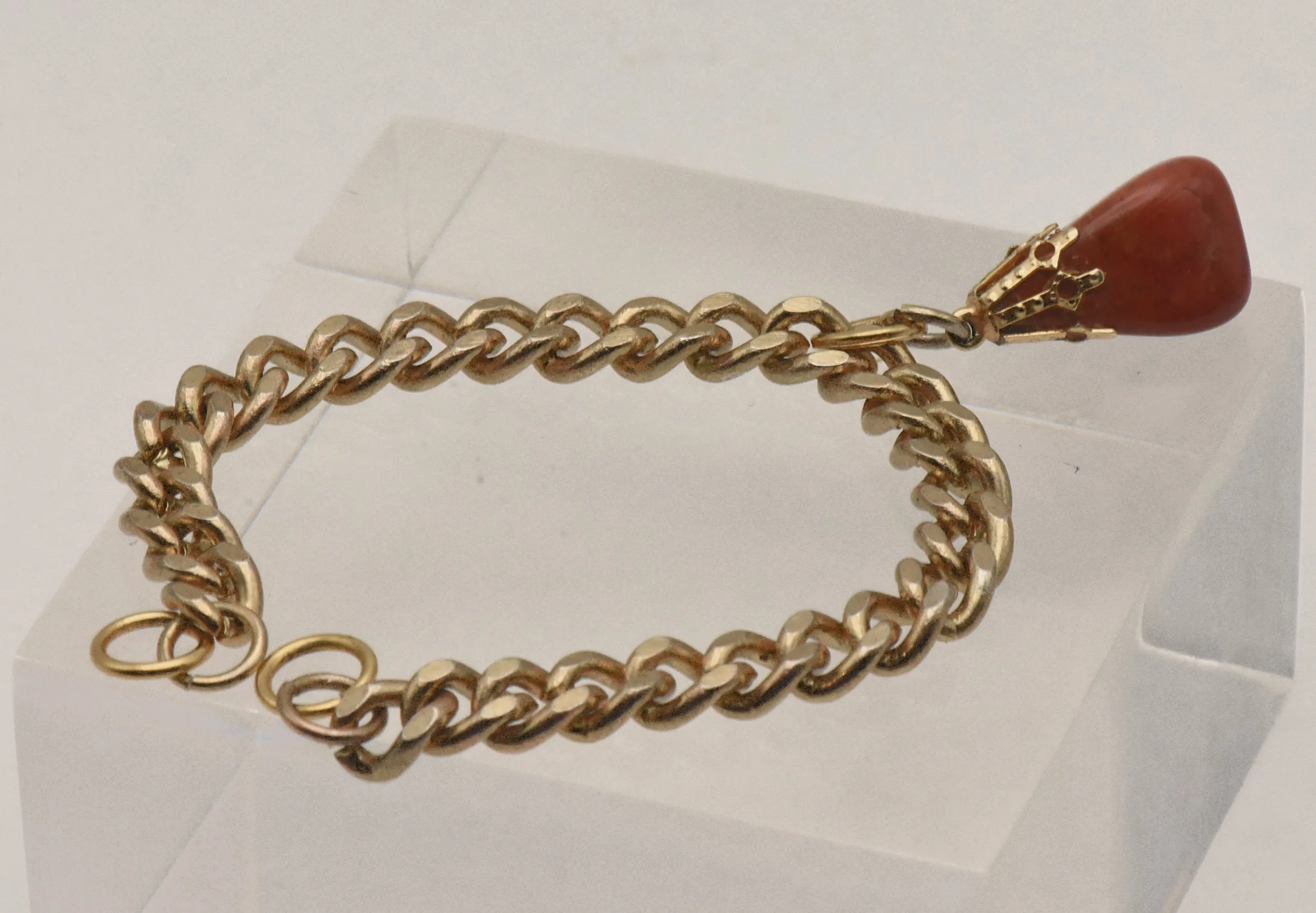 Tumbled Red Jasper Gold Tone Chain Bracelet - NO CLOSURE