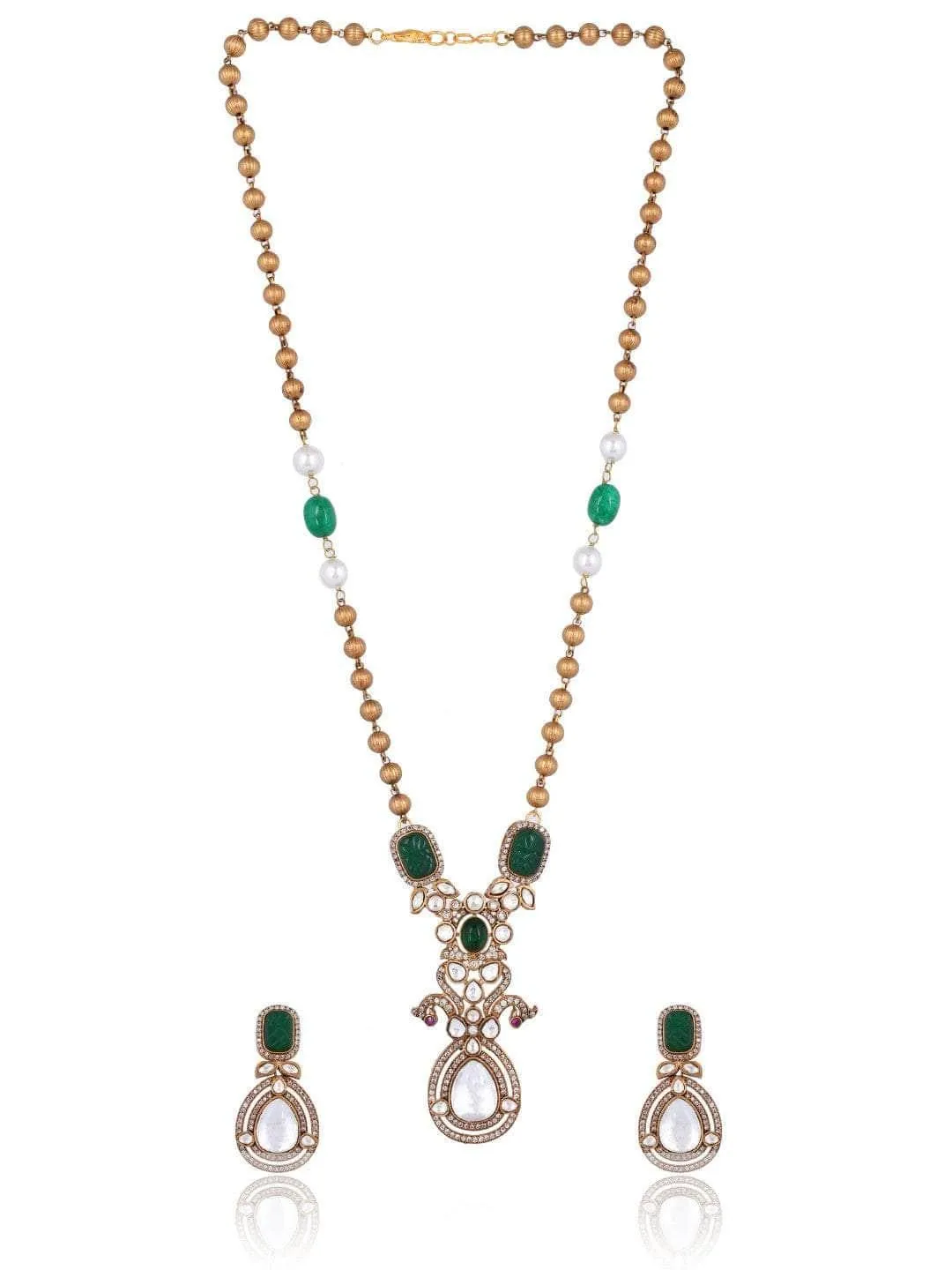 Victorian Long Polki Necklace Set Green