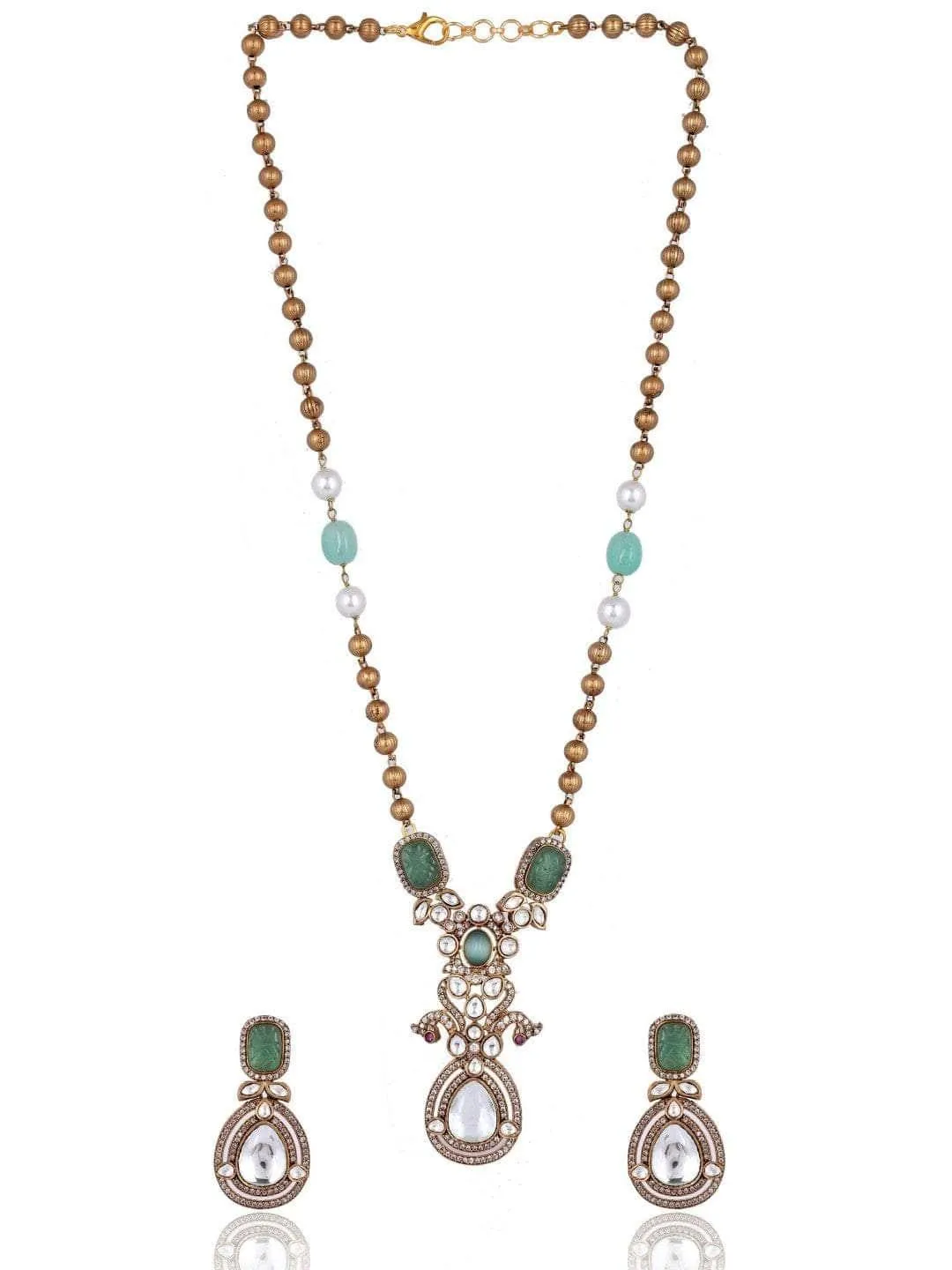 Victorian Long Polki Necklace Set Turquoise