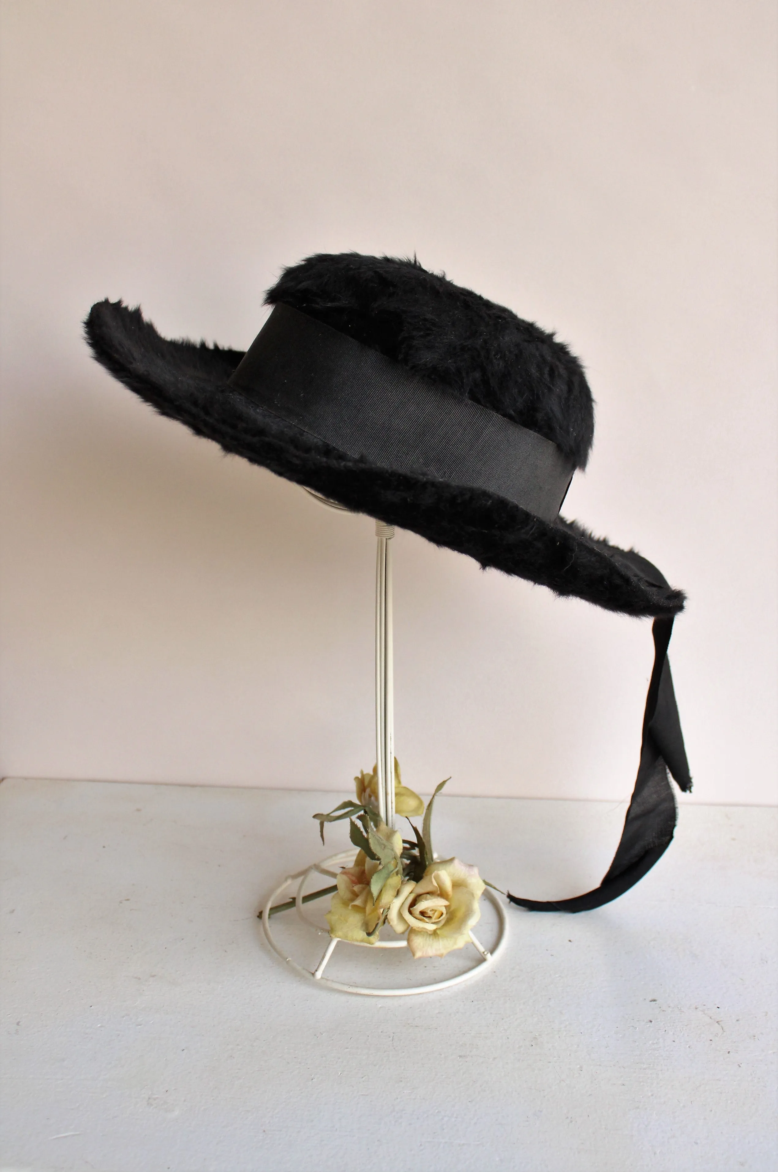 Vintage 1930s 1940s Black Beaverette Hat