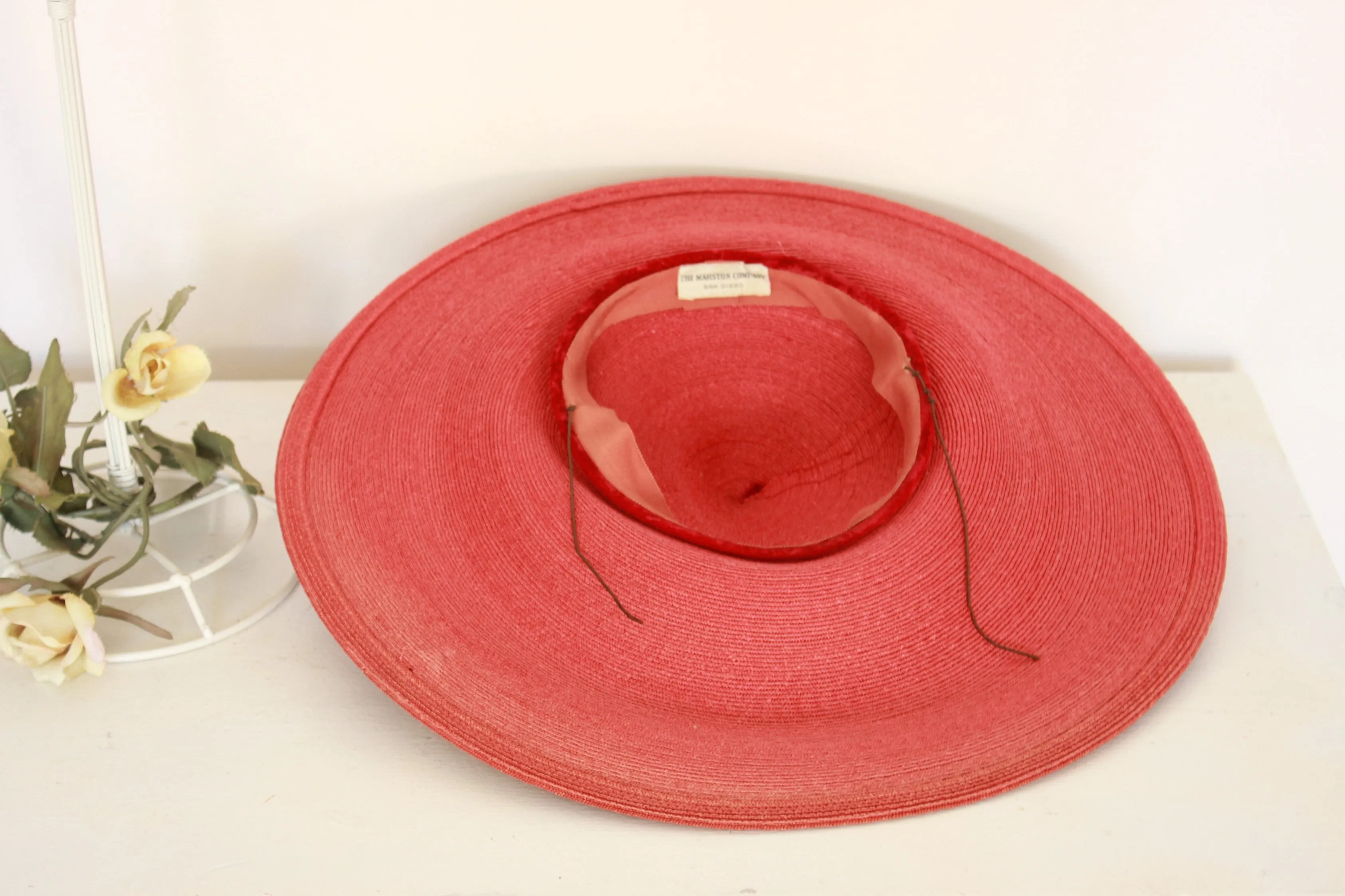 Vintage 1950s Wide Brimmed Red Straw Hat