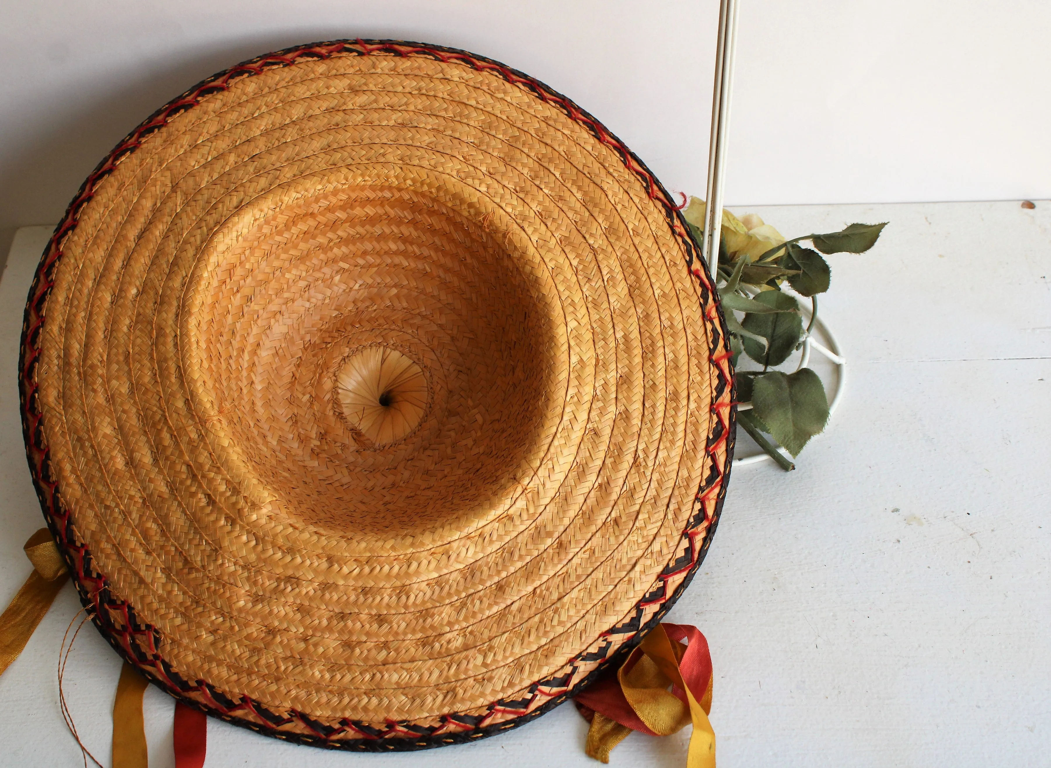 Vintage 1950s Woven Asian Conical Straw Hat